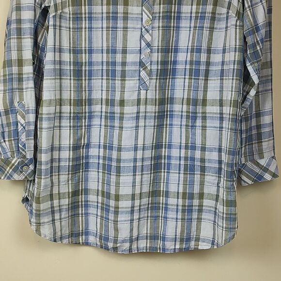 J. Jill Love Linen Roll Tab Sleeve Plaid Popover Tunic Blouse Top Size SP - Picture 6 of 11